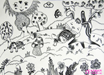 儿童画作品欣赏:线描画龟兔赛跑