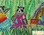 马来西亚儿童绘画作品熊猫与竹林