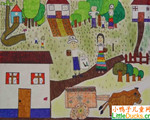 哥斯大黎加儿童绘画作品乡村生活