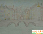 荷兰儿童绘画作品荷兰街景