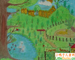 宏都拉斯儿童画作品欣赏草原中的动物