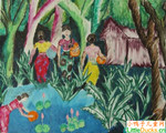 斯里兰卡儿童画作品欣赏汲水妇女