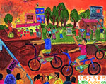 印度儿童绘画作品自行车比赛