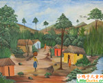 海地儿童绘画作品农村景色