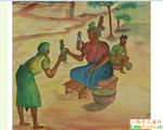 奈及利亚儿童绘画作品在市场上交易