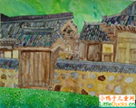 韩国儿童绘画作品古老的街舍