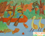 印尼儿童绘画作品木舟行旅