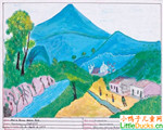 瓜地马拉儿童绘画作品远处的山景