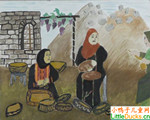 约旦儿童绘画作品工作的妇女