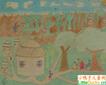 乌干达儿童绘画作品乡间生活