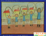 澳洲儿童绘画图片女孩在跳绳