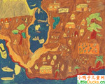 象牙海岸儿童绘画作品非洲村落