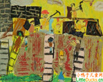 韩国儿童绘画作品建筑工人盖房子