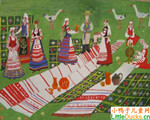 白俄罗斯儿童绘画作品具有製造白俄罗斯传统技艺的女孩