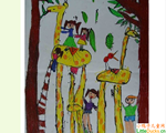 韩国儿童绘画作品我和长颈鹿