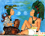 瓜地马拉儿童绘画作品月亮奶奶及太阳爷爷