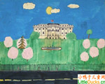 美国儿童绘画作品春天里的白屋