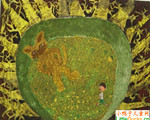 日本儿童绘画作品猫与木果实