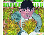 日本儿童绘画作品割稻