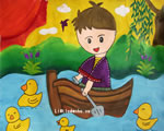 小学生绘画作品:划小船放鸭鸭