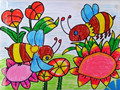 儿童画作品欣赏两只小蜜蜂水粉画