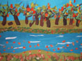 儿童画作品欣赏秋叶流水水粉画