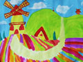 儿童画作品欣赏风车水粉画
