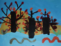儿童画作品欣赏河边树林水粉画