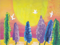 儿童画作品欣赏太阳下的树水粉画
