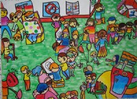 儿童画作品欣赏热闹的广场水粉画