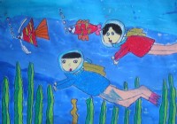 儿童画作品欣赏好玩的潜水水粉画