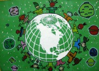 儿童画作品欣赏手拉手 保护地球水粉画