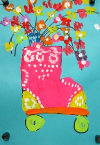 儿童画作品欣赏靴子形状的花瓶水粉画