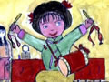 儿童画作品欣赏打腰鼓的女孩水粉画