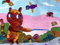 儿童画作品欣赏《小猫钓鱼》水粉画