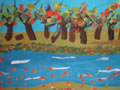儿童画作品欣赏河边的树水粉画