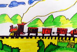 儿童绘画作品优秀幼儿水彩画作品-火车快跑