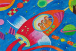 儿童绘画作品遨游太空儿童水彩笔画作品