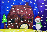 儿童绘画作品冬天的图画儿童绘画作品-小屋旁边