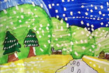 儿童绘画作品冬天雪景儿童绘画作品-家乡的冬天