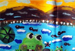 儿童绘画作品风景水彩画图片大全-池塘里美丽的