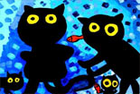 儿童绘画作品爱吃鱼的小黑猫们12岁儿童水彩画作