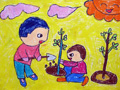 儿童绘画作品我们来种树啦