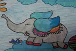 儿童绘画作品可爱的飞天象儿童水彩画作品图片