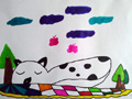 儿童绘画作品睡午觉的小猫咪