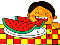 儿童绘画作品小孩吃西瓜