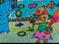 儿童绘画作品采蘑菇的狐狸小姐