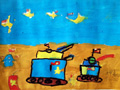儿童绘画作品沙滩坦克大战