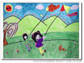 儿童绘画作品我们一起放风筝
