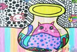 儿童绘画作品瓶中的小猫幼儿水彩画作品
